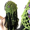 أزهار أرجوانية مزخرفة بشريط خضراء مزخرفة أزياء ذات شعر مزدوج Item Picture